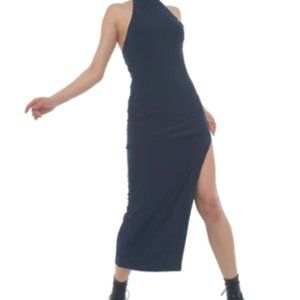 Norma Kamali Halter Turtle Side Slit Gown